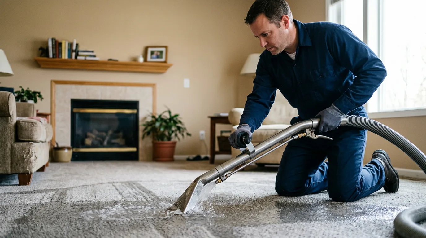 Water damage restoration technician working near Lostant, IL